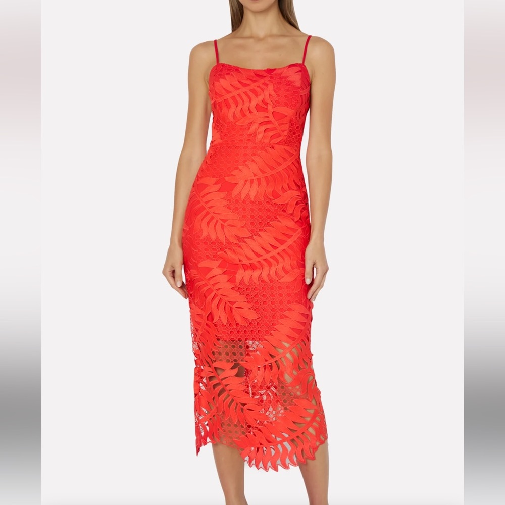 MILLY // NWT Emmett Tropical Palm Lace Dress - Coral / 8